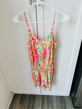 Lilly Pulitzer Neon Pink & Lime Green Floral Romper XXS southern belle